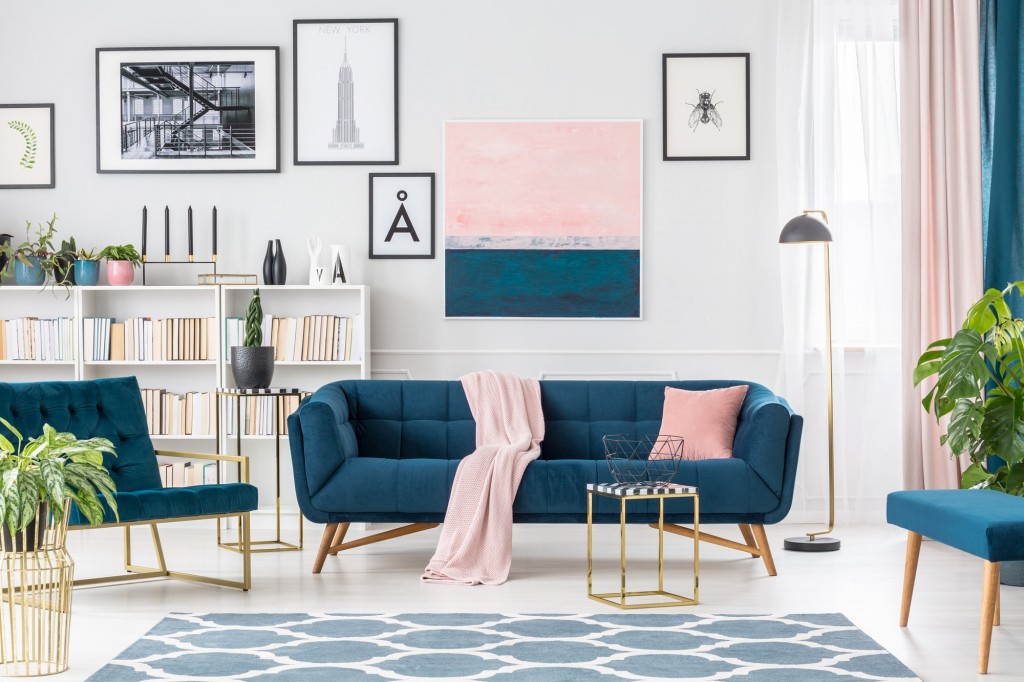 Pink and blue elegant interior